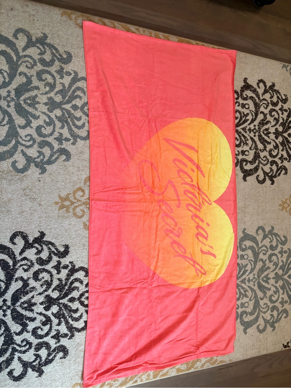 Victoria's Secret Coral Beach Towel with Yellow Heart
